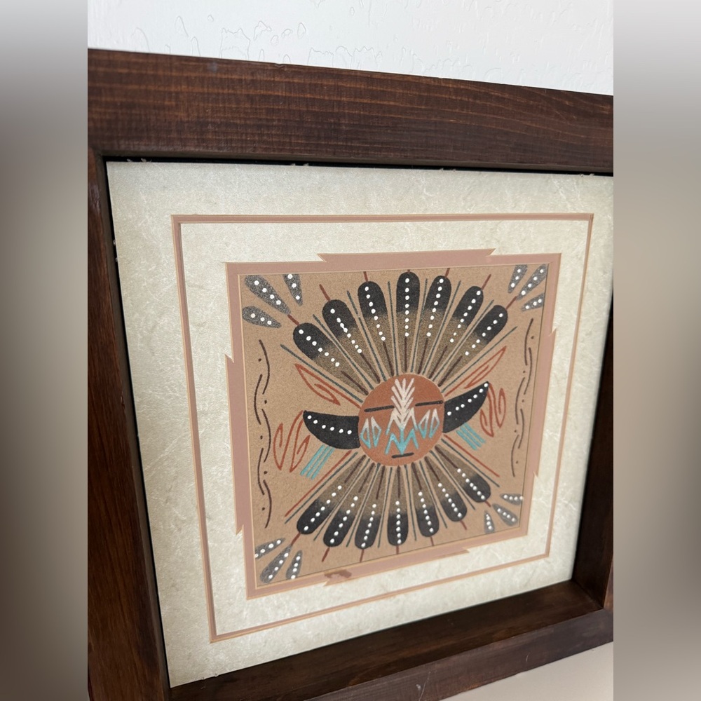 Sand Painting Navajo Framed Wall Art Authentic Symbol Of Healing 15X15” Wood Glo